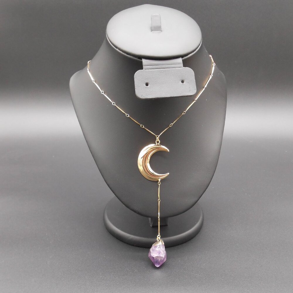 Necklace, Amethyst 40.50 ctw Moon in Goldtone 22-24 Inches - Picture 2 of 8